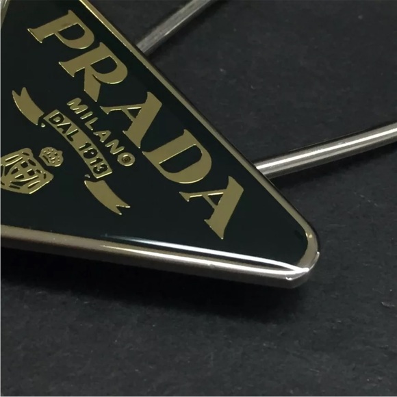 PRADA Triangle Logo Plate Silver Tone Key Ring Holder Bag Charm - Picture 3 of 8